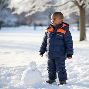 FUBU the Collection Puffer Waterproof Jacket Coat Navy Blue Orange Kids MED 8-10